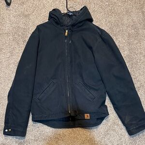 Carhartt Black Hooded Durable Washed Duck Canvas Field Jacket